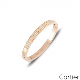 Cartier Rose Gold Full Diamond Pave Love Bracelet Size 16 N6036916 Cartier Rose Gold Full Diamond Pave Love Bracelet Size 16 N6036916